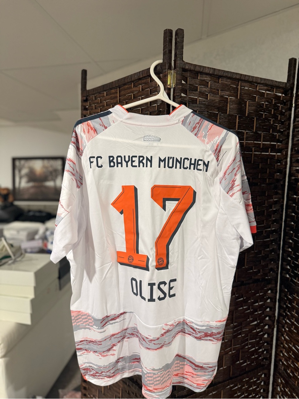 FC Bayern München 17 Olise White and Orange Men's Soccer Jersey